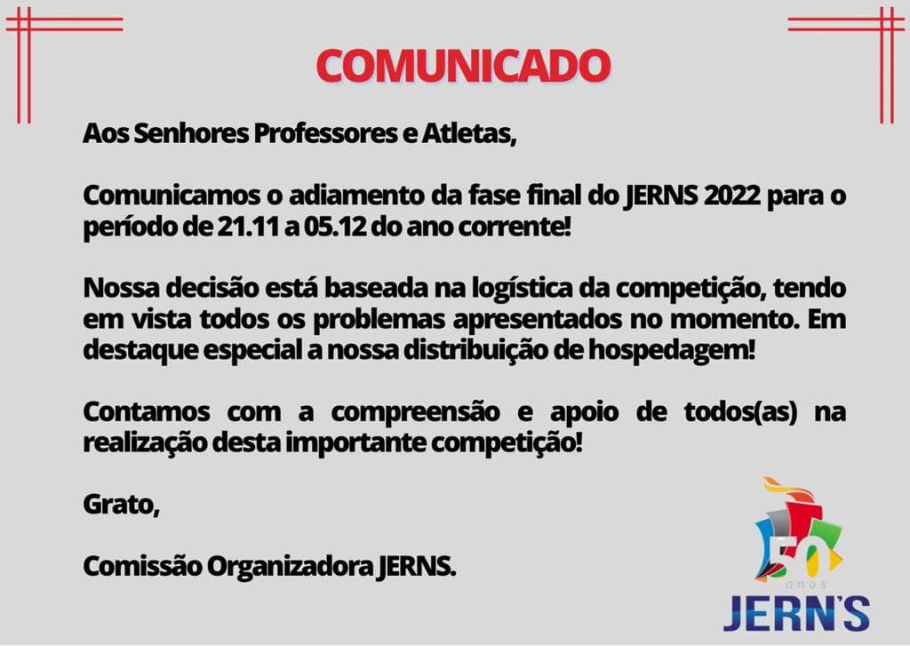 Organização dos JERNS adia competição em cima da hora e frustra atletas