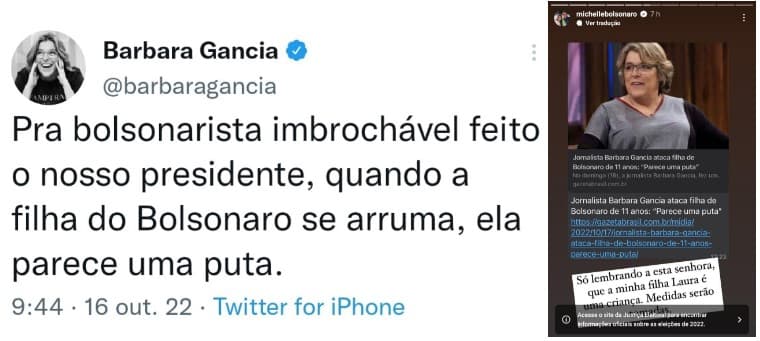 "Medidas serão tomadas", diz Michelle Bolsonaro após ofensa de jornalista à filha de 11 anos
