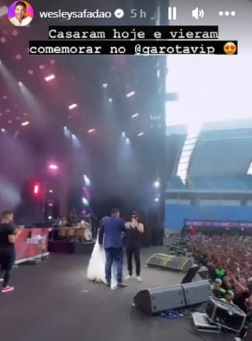 VÍDEO: Noivos saem de festa de casamento direto para show de Wesley Safadão em Natal e são chamados ao palco