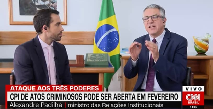 Governo tem dados de quem financiou atos antidemocráticos em Brasília, diz Padilha à CNN.