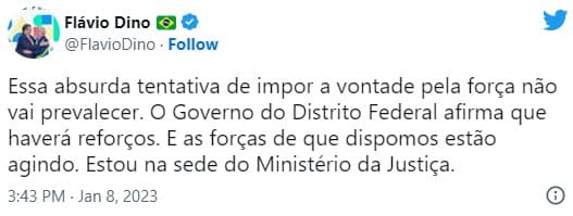 Ministro da Justiça diz que "tentativa de impor a vontade pela força não vai prevalecer"