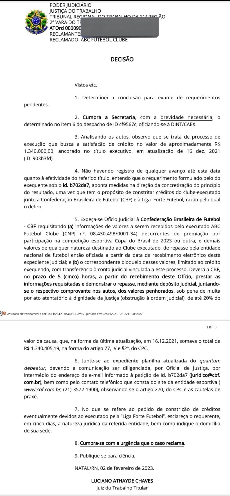 Justiça do Trabalho manda bloquear premiação que o ABC receberia da Copa do Brasil