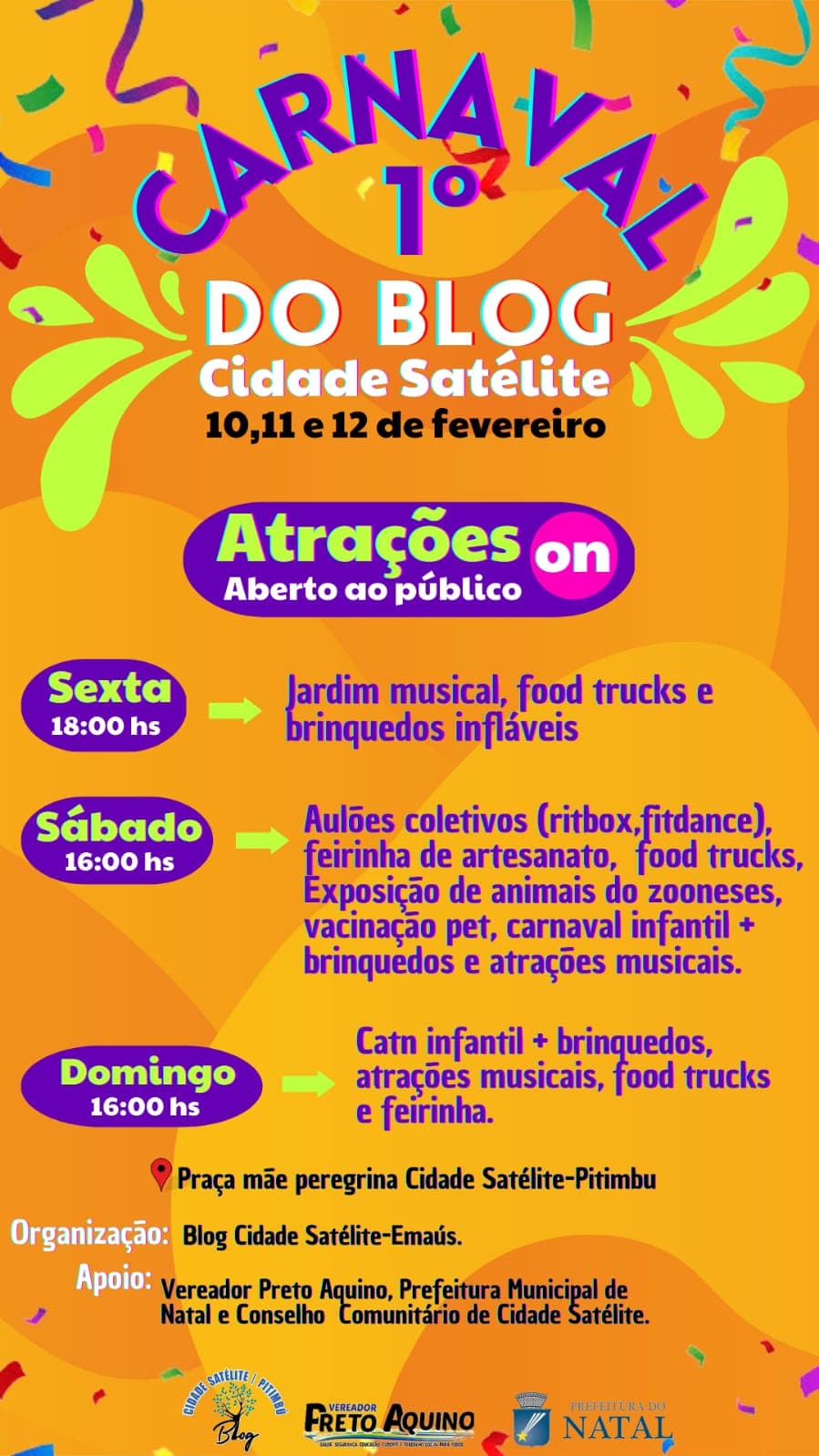 1° Carnaval do Blog Cidade Satélite acontece nos dias 10, 11 e 12 de fevereiro