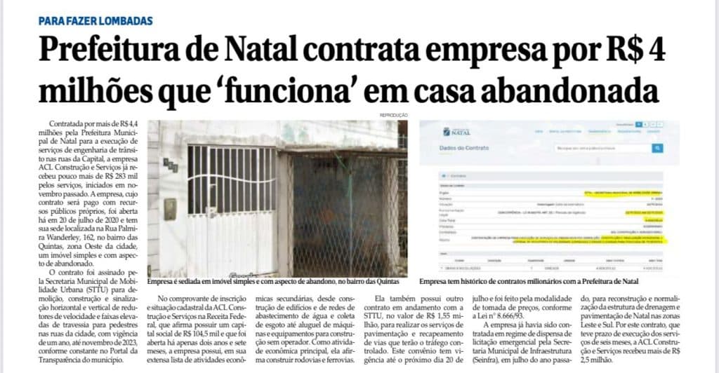 Prefeitura de Natal contrata empresa por R$ 4 milhões que ‘funciona' em casa abandonada