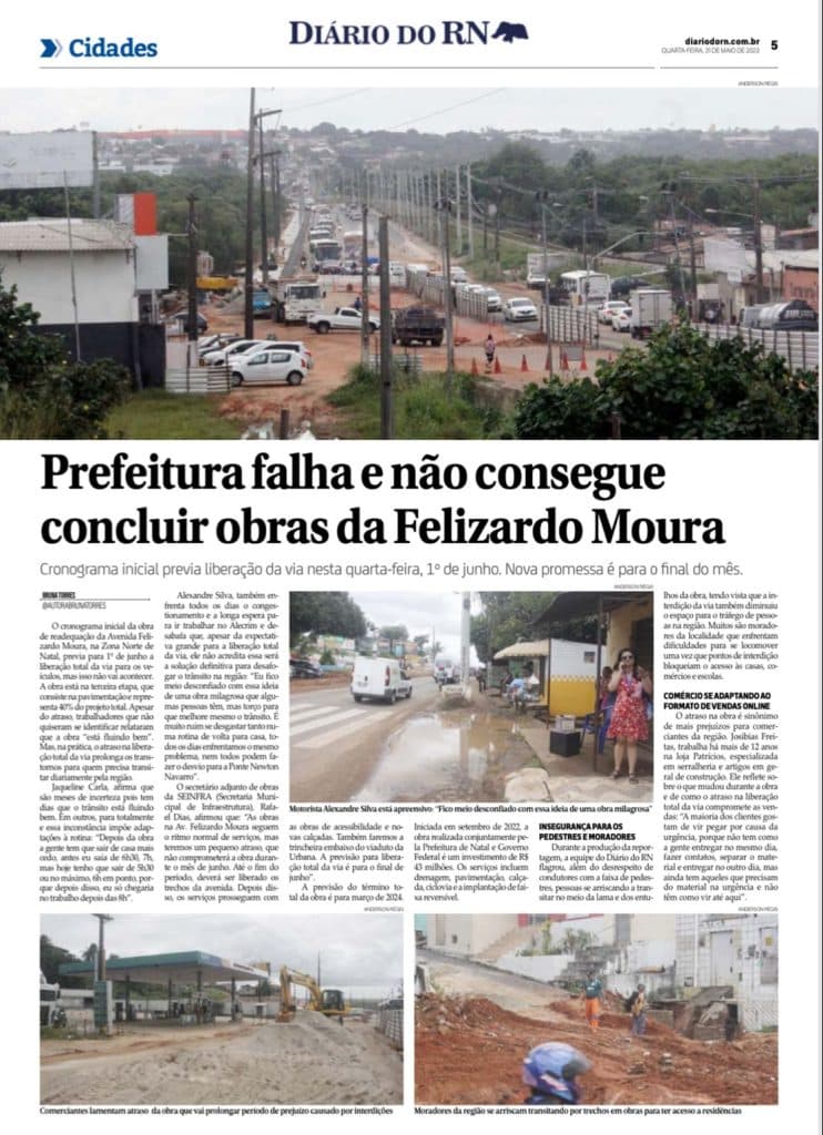 Prefeitura falha e não consegue concluir obras da Felizardo Moura
