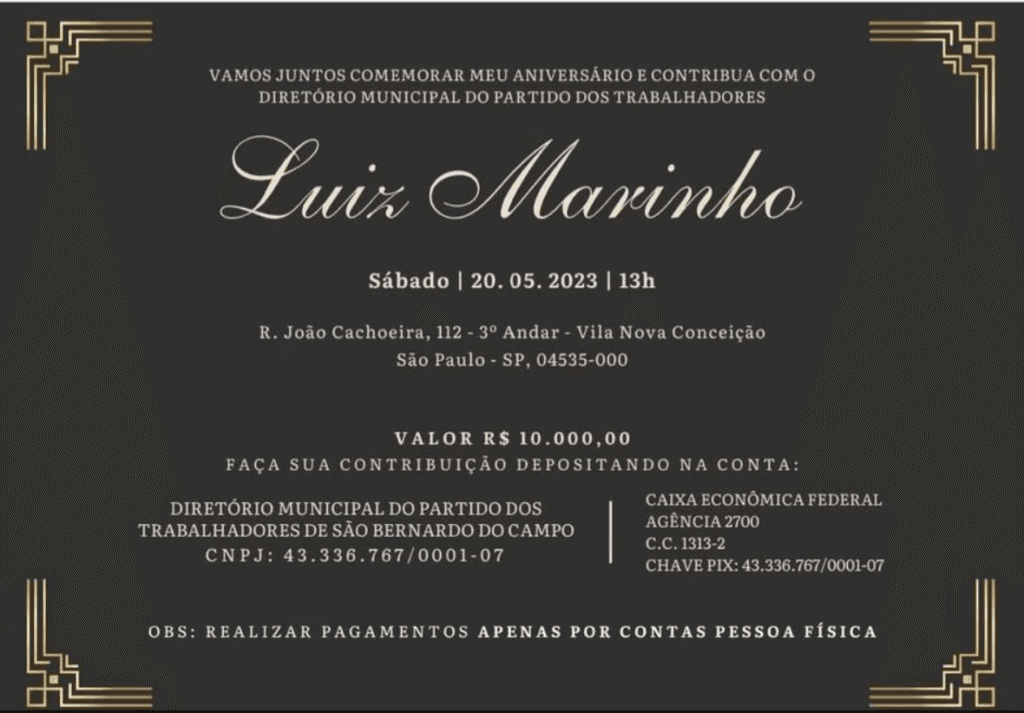 Ministro de Lula cobra R$ 10 mil por almoço de seu aniversário