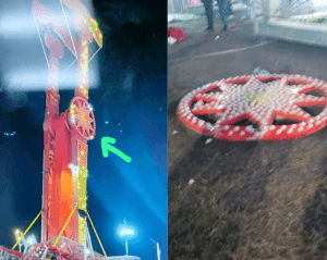 VÍDEO: Peça de brinquedo ‘kamikaze' despenca e atinge duas pessoas em parque de diversões