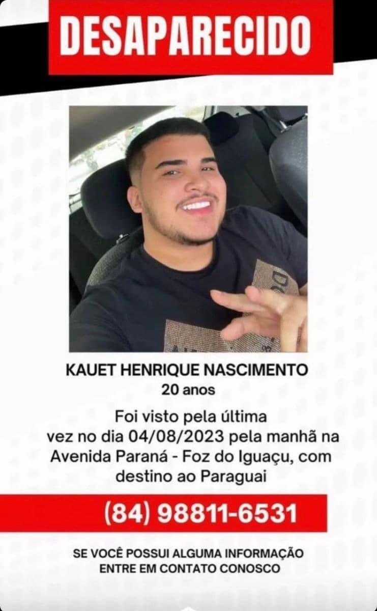 Família procura jovem potiguar desaparecido há 3 dias na rota para o Paraguai