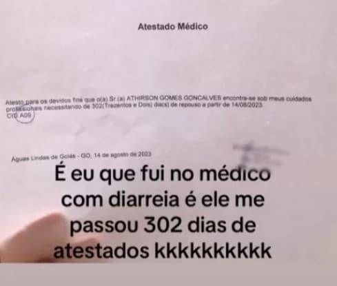 Com diarreia, paciente recebe atestado médico de 302 dias e relato viraliza
