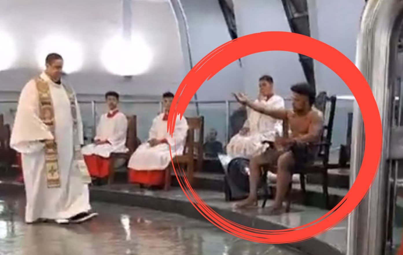 VÍDEO: Homem invade Catedral durante missa da cura, bagunça altar do padre e pede silêncio aos fieis