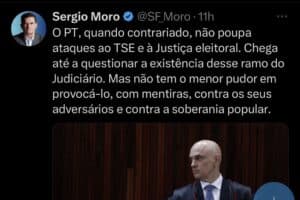 ‘PT não tem pudor’, afirma Moro sobre ataque ao TSE