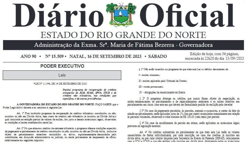 Refis é publicado no Diário Oficial do RN e passa a valer a partir de segunda-feira (18)