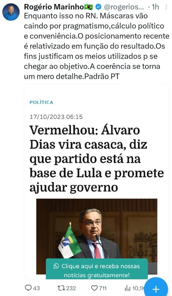 Rogério faz duras críticas à Álvaro por discurso em evento do PT: “Máscaras vão caindo”