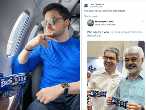 Lacta é boicotada por bolsonaristas após campanha de marketing com Felipe Neto e senadores lulistas comem Bis em apoio ao influenciador