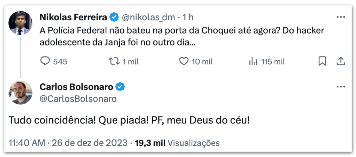 Nikolas questiona PF por não ter batido "na porta" da "Choquei"