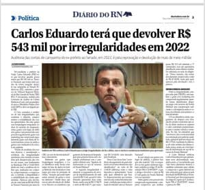 Carlos Eduardo terá que devolver R$ 543 mil por irregularidades em 2022