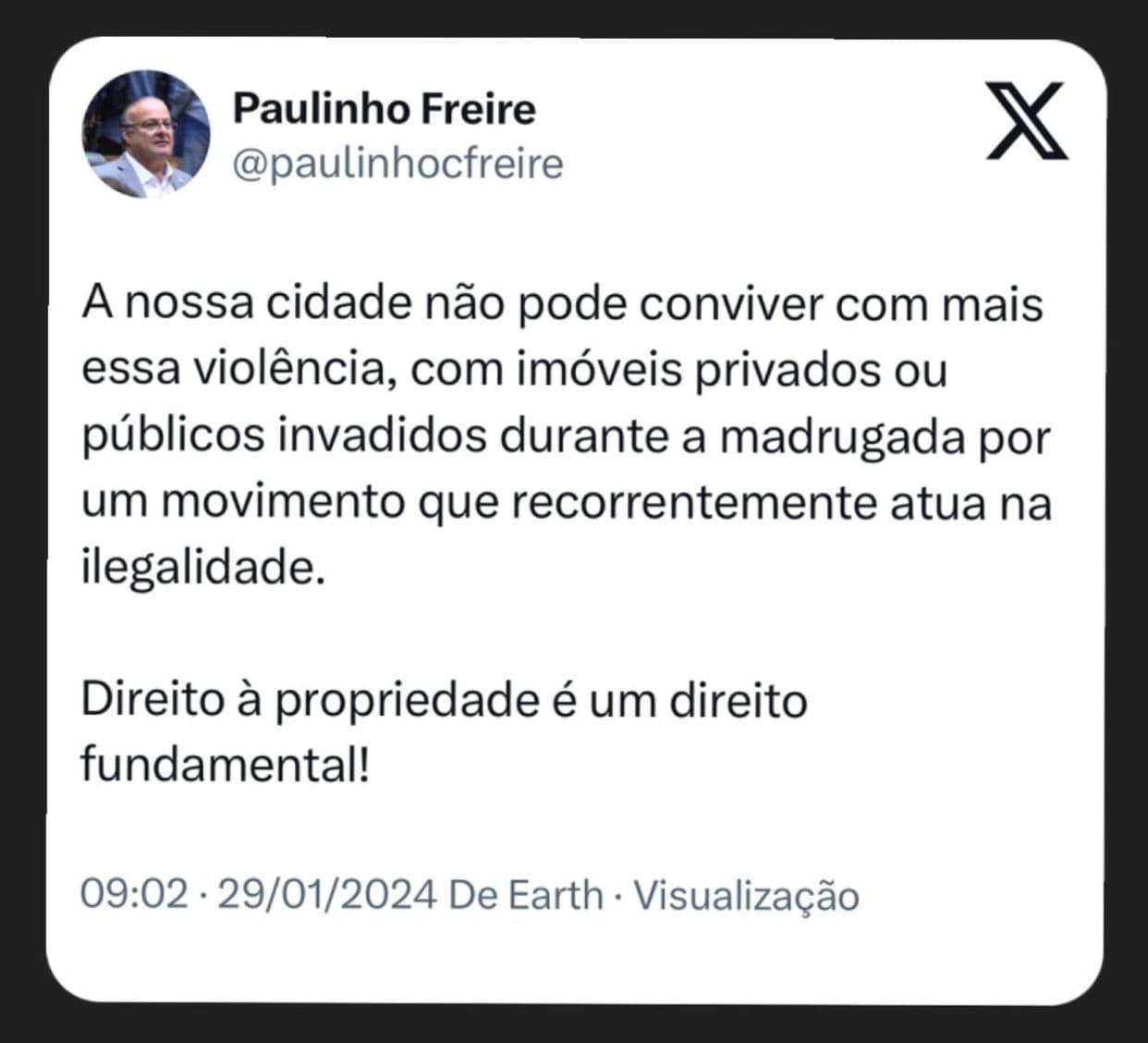 BOA PAULINHO: Deputado se posiciona contra o absurdo da invasão em propriedade privada