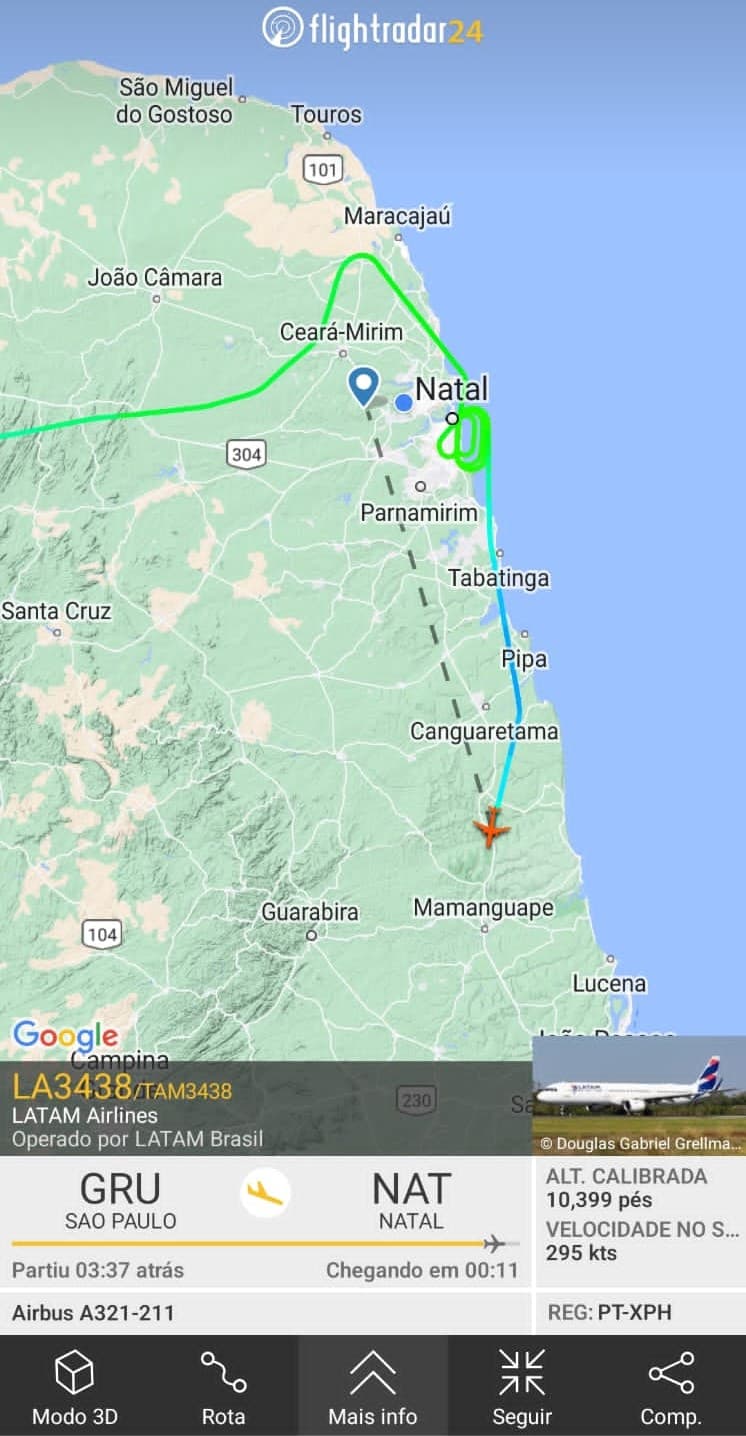 Voo com destino a Natal é desviado para João Pessoa por causa da chuva