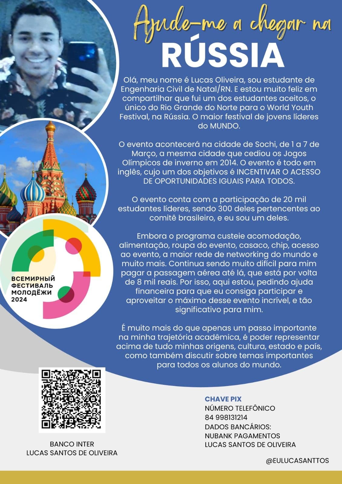 Jovem potiguar busca ajuda para participar de evento na Rússia