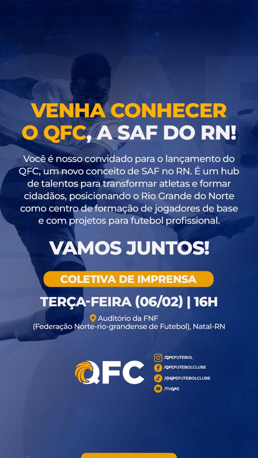 Novo clube do RN, QFC lança SAF e projeta 2024 com hub de talentos e 2ª divisão em 2024