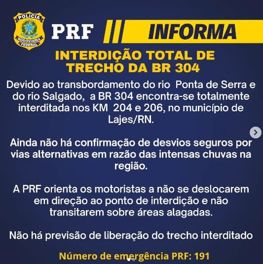 VÍDEO: Ponte desaba na BR-304 após rio transbordar em Lajes