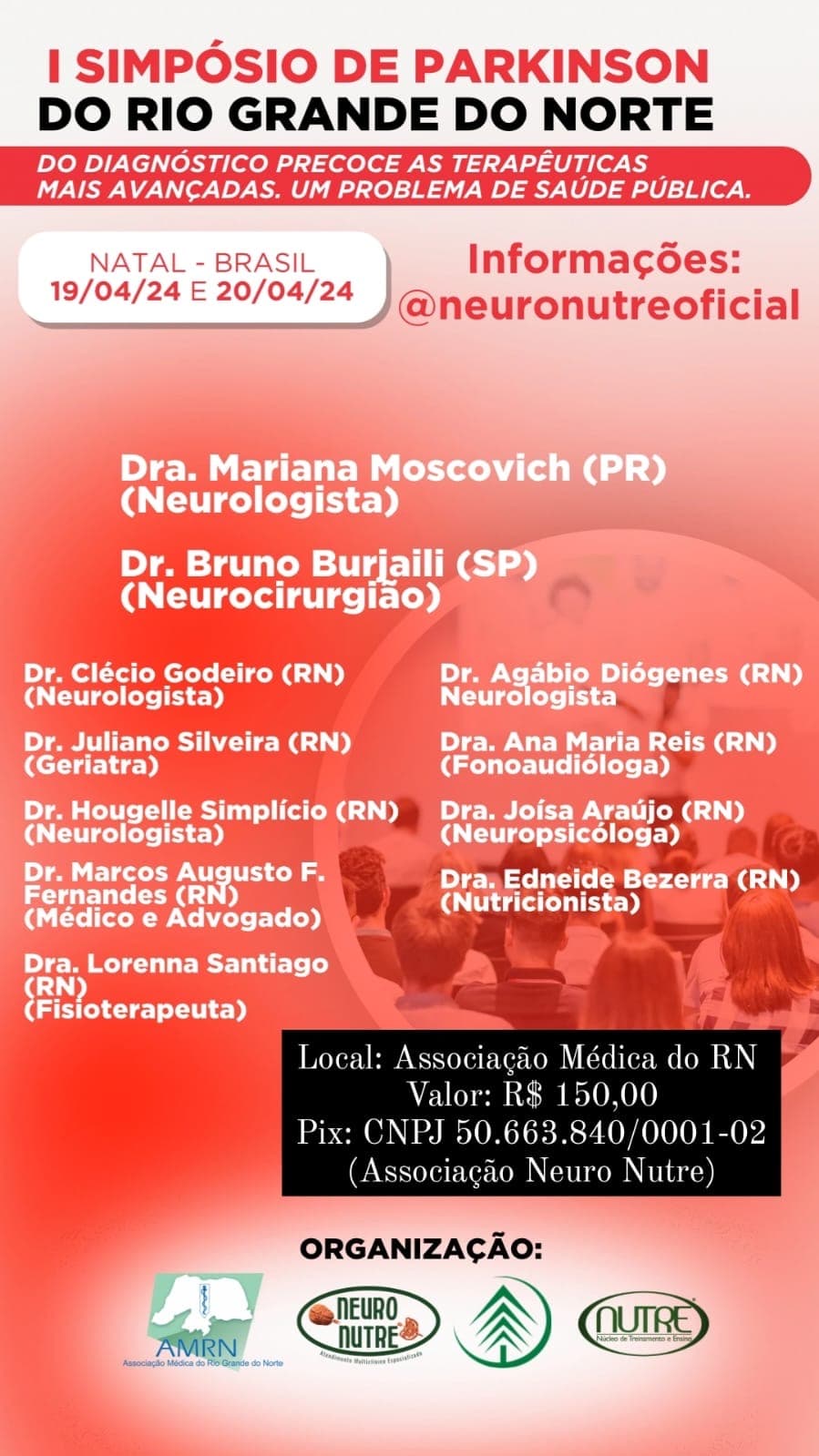 I Simpósio de Parkinson do Rio Grande do Norte irá acontecer, nos dias 19 e 20 de abril, na Associação Médica do RN