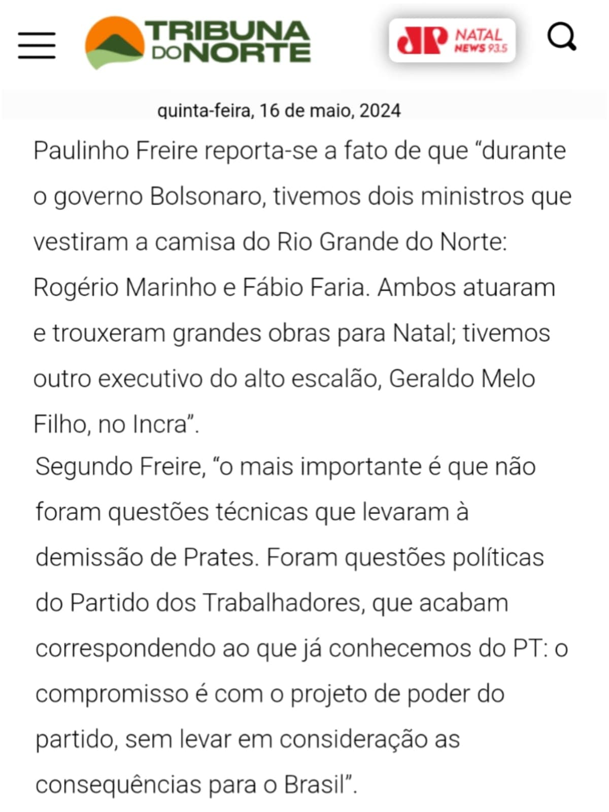 DEMISSÃO DE JEAN PAUL PRATES: Paulinho Freire dispara, “O PT sendo PT”