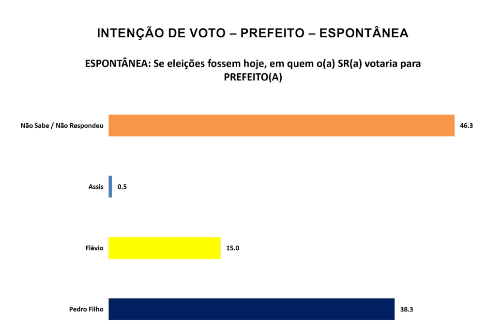 PESQUISA SETA/ BG/ TOUROS ESPONTÂNEA: Pedro Filho tem 38%, Flávio 15% e Assis 0,5%