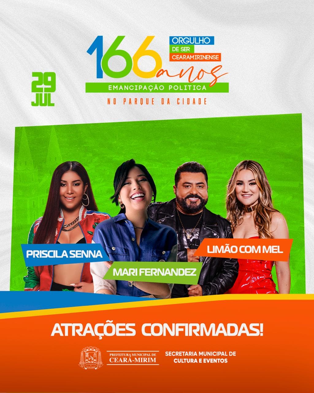 Ceará-Mirim festeja 166 anos em grande estilo: Mari Fernandez, Limão com Mel e Priscila Senna são as atrações da noite