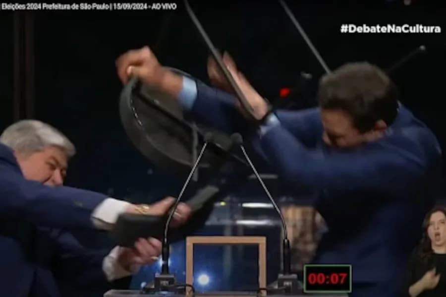 Rede TV! decide parafusar no chão cadeiras de debate após agressão de Datena a Marçal