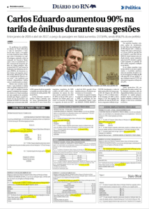 Carlos Eduardo aumentou 90% na tarifa de ônibus durante suas gestões