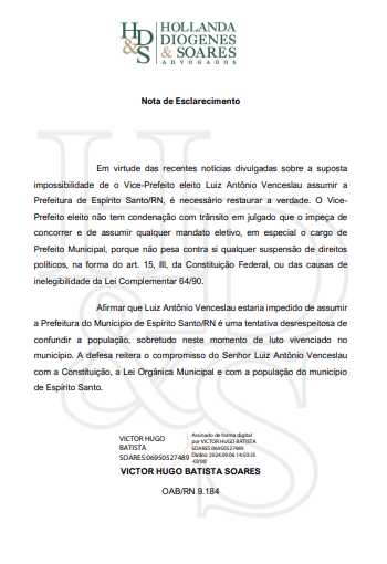 Defesa de Vice-prefeito de Espírito Santo se pronuncia após repercussão de sua condenação por homicídio duplo
