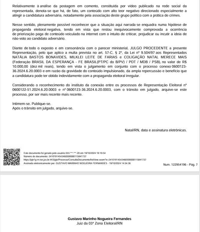 Justiça Eleitoral penaliza Natália duramente por fake news contra Paulinho Freire