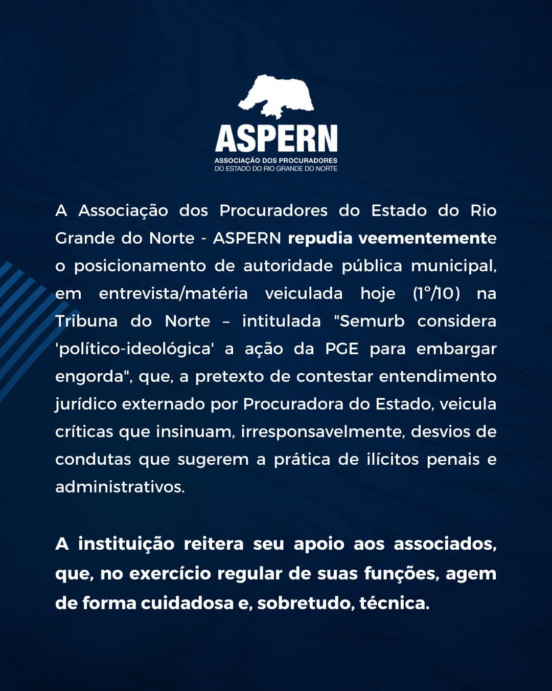 Associação Nacional dos Procuradores dos Estados e do Rio Grande do Norte manifestam apoio à Procuradora do Estado