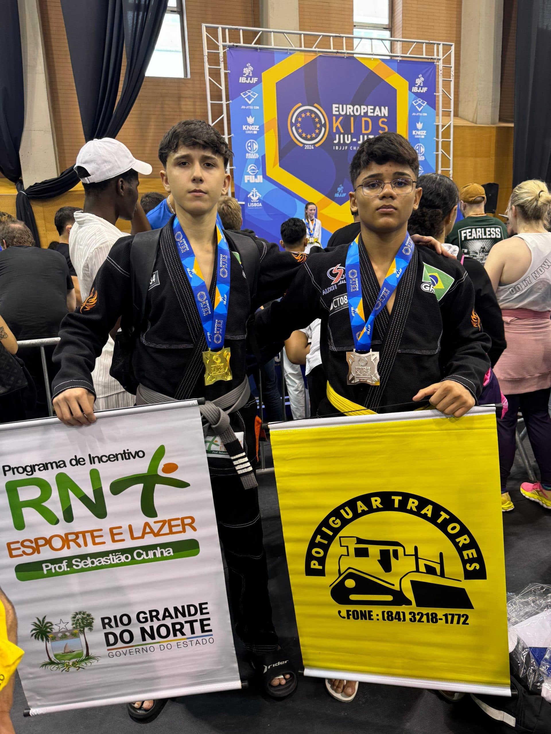 Projeto esportivo do RN brilha no Campeonato Europeu de Jiu-jitsu Kids IBJJF com um campeão e um vice
