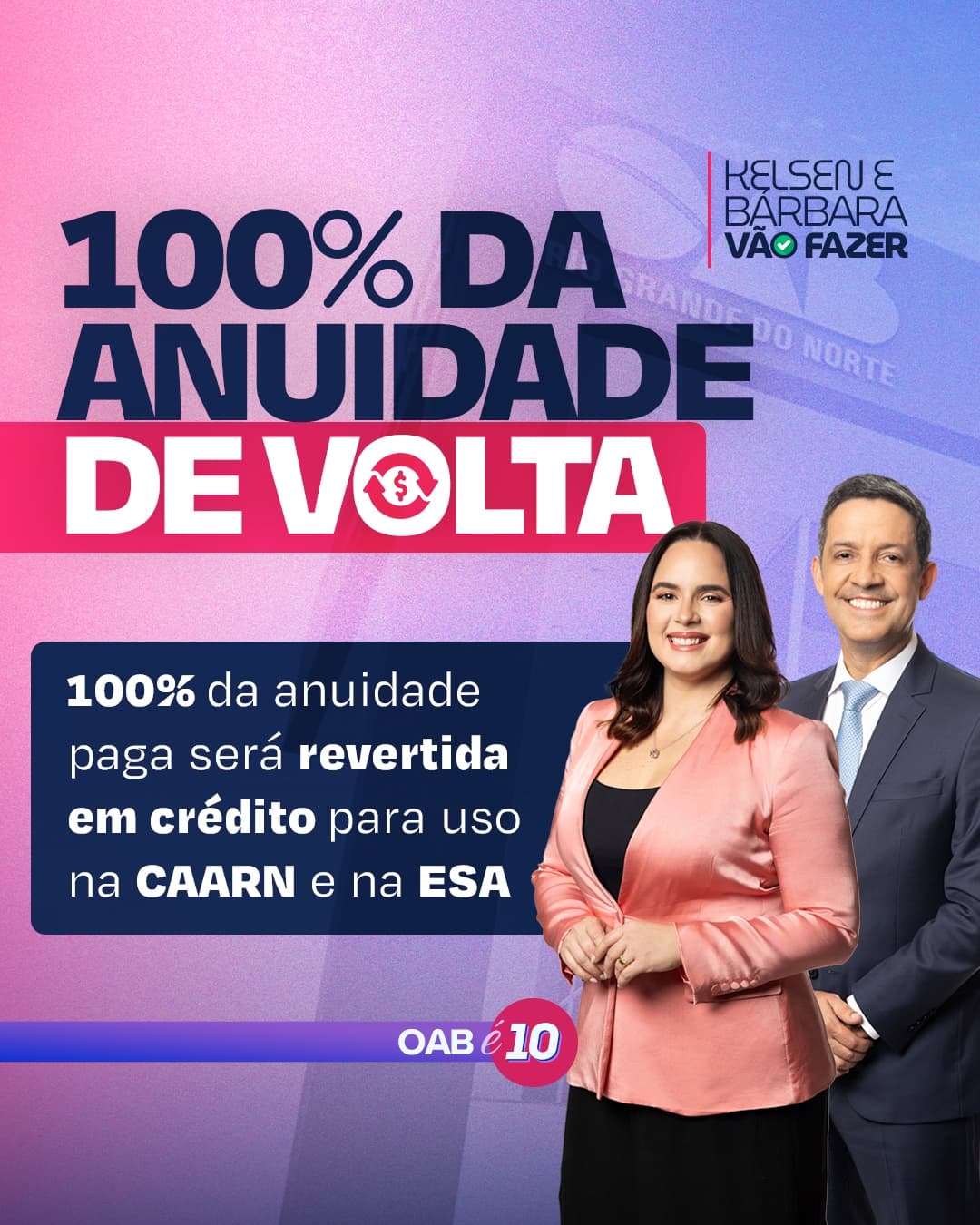 Anuidade de Volta: Chapa 10 propõe retorno de 100% do valor da anuidade em créditos para cursos da ESA e em serviços da CAARN