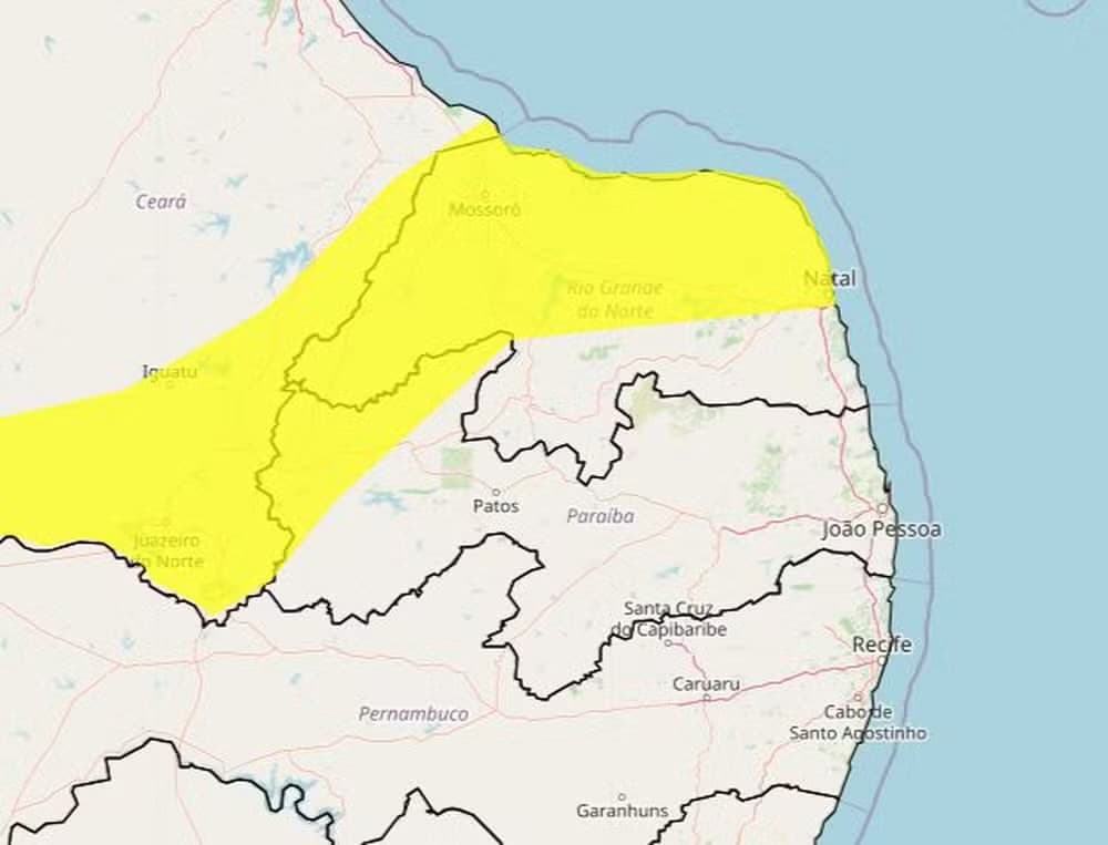 Inmet alerta para chuvas intensas em Natal e outras 103 cidades do RN