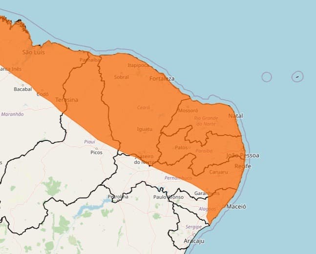 Inmet emite alerta de chuvas intensas para todo RN; aviso é válido até a manhã de quinta-feira (6)