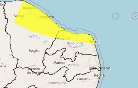 Inmet alerta pra chuvas intensas em Natal e mais 39 cidades do RN; veja lista