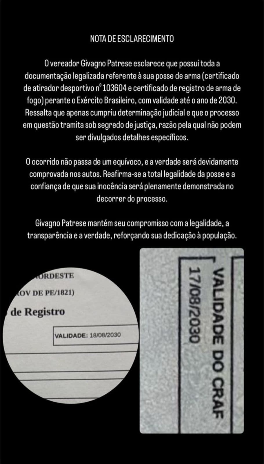 Vereador de Macau diz que prisão por porte ilegal de arma foi ‘um equívoco' e que possui toda documentação legalizada