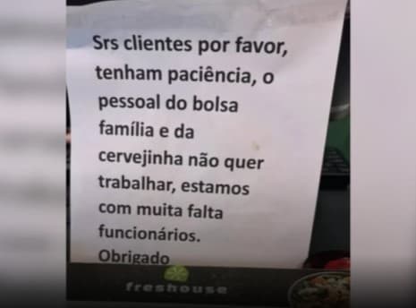Restaurante culpa Bolsa Família e cervejinha por falta de funcionários