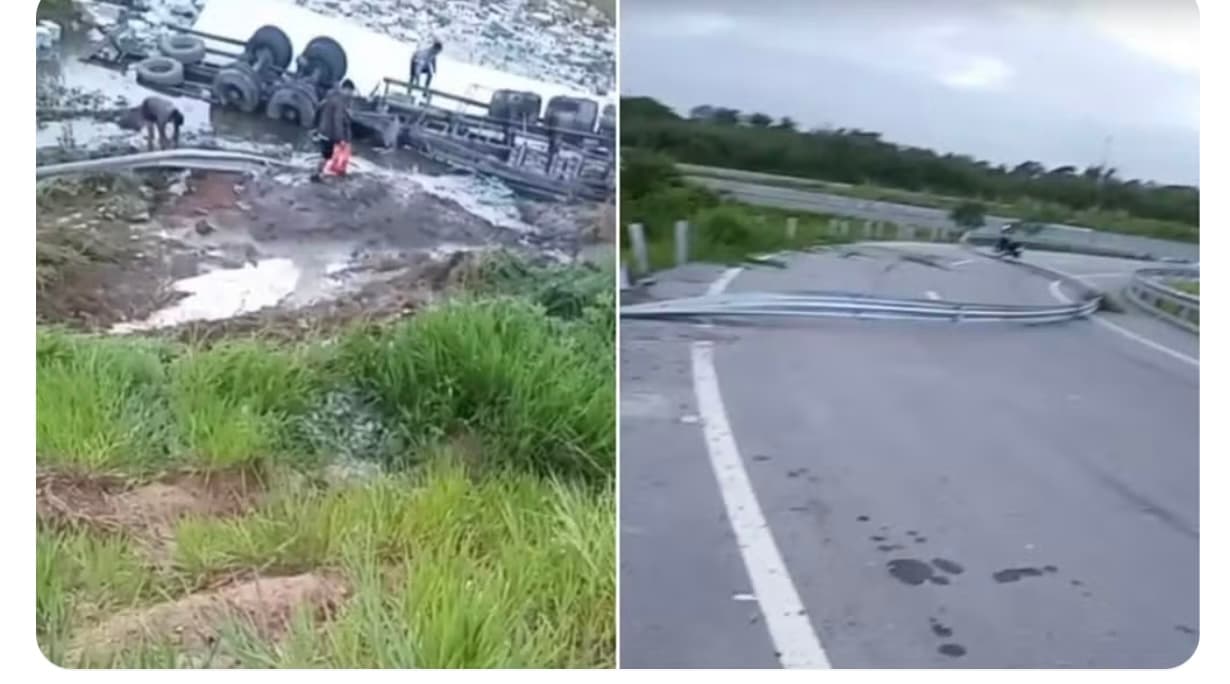 Carreta tomba e causa interdição de alça de acesso à BR-304 na Grande Natal