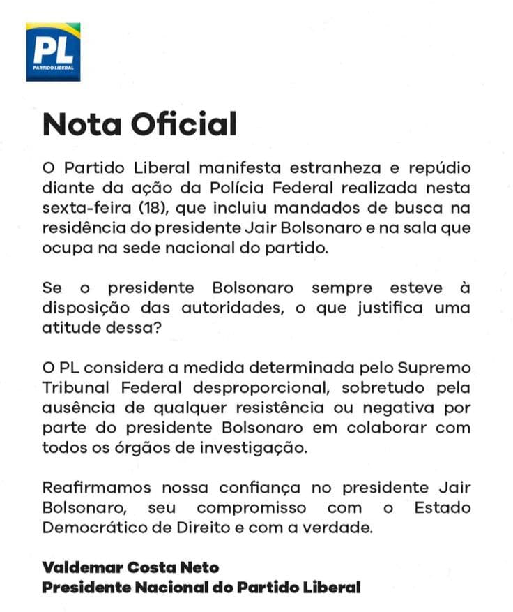 Presidente do PL diz que decisão do STF contra Bolsonaro é desproporcional
