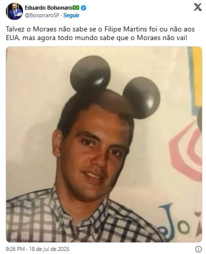 Moraes determina que PGR investigue postagens de Eduardo Bolsonaro com foto antiga do ministro