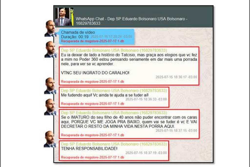 Eduardo xinga Jair Bolsonaro em mensagens: ‘VTNC seu ingrato do caralho'