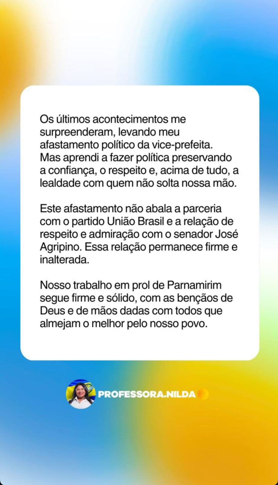 Prefeita Nilda se pronuncia após afastamento político da vice Katia Pires
