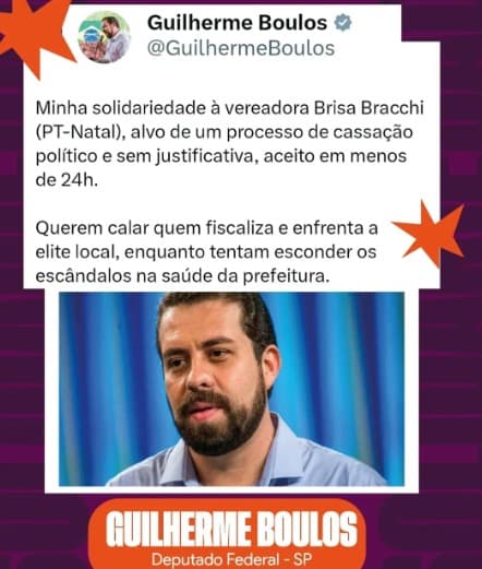 Boulos e Glauber Braga manifestam apoio à Brisa em processo de cassação do mandato da vereadora petista e adotam narrativa de perseguição