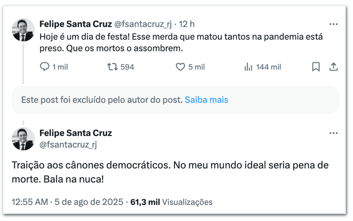Ex-presidente da OAB defende "bala na nuca" de Bolsonaro