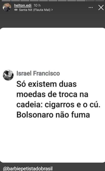 Secretário de Administração Penitenciária do RN compartilha mensagem afirmando que “na cadeia só existem duas moedas de troca: cigarro e cu. Bolsonaro não fuma”