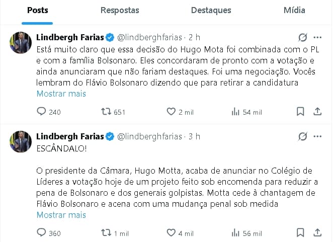 VÍDEO: Líder do PT acusa: Motta se alia aos Bolsonaros para empurrar PL da Anistia